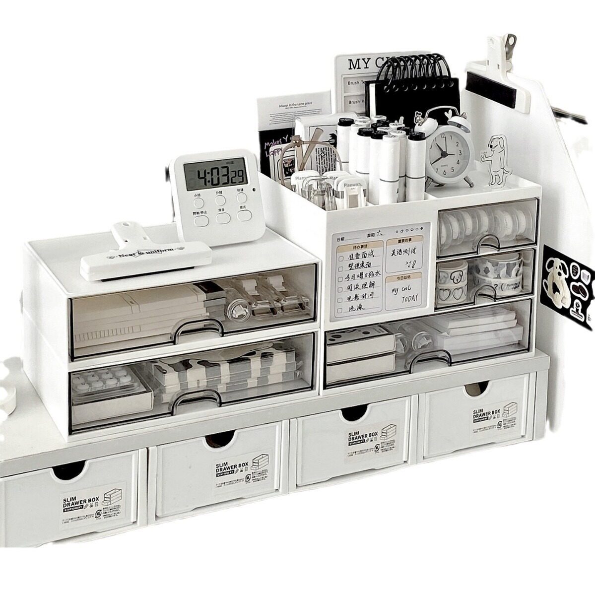 抽屉式桌面收纳盒学生笔筒办公室工位置物架亚克力书桌文具整理盒