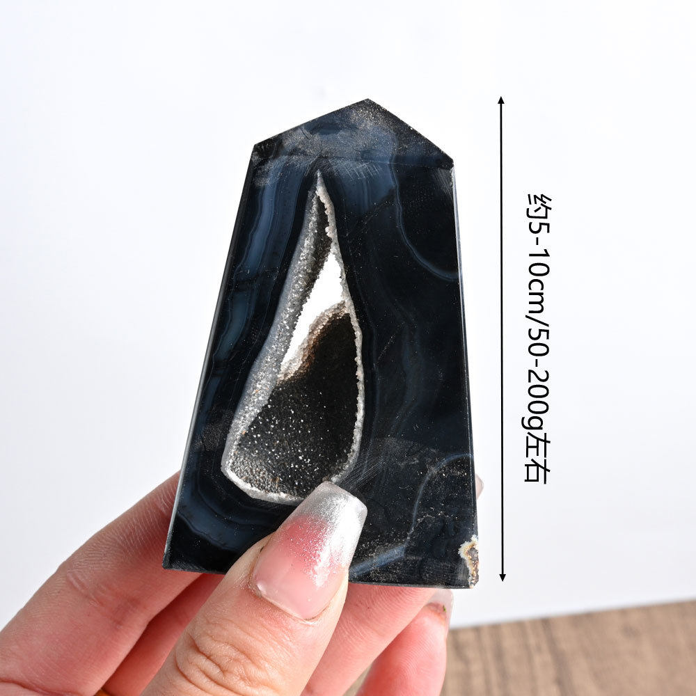 Night Watch — Natural Black Agate Geode Crystal Tower