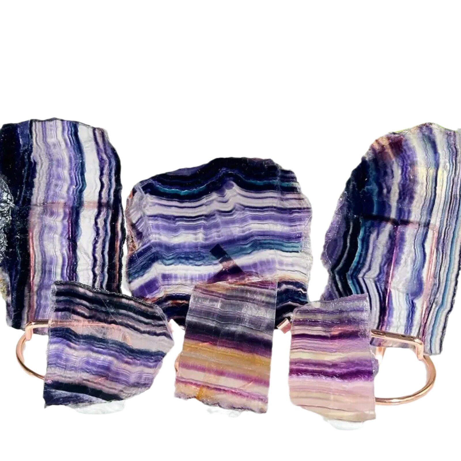 Rainbow Vista — Natural Fluorite Slice Display