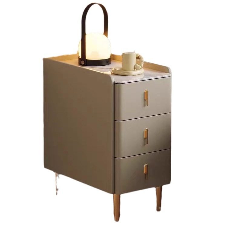 超窄小型实木床头柜简约现代家用卧室小户型智能岩板三抽屉床边柜