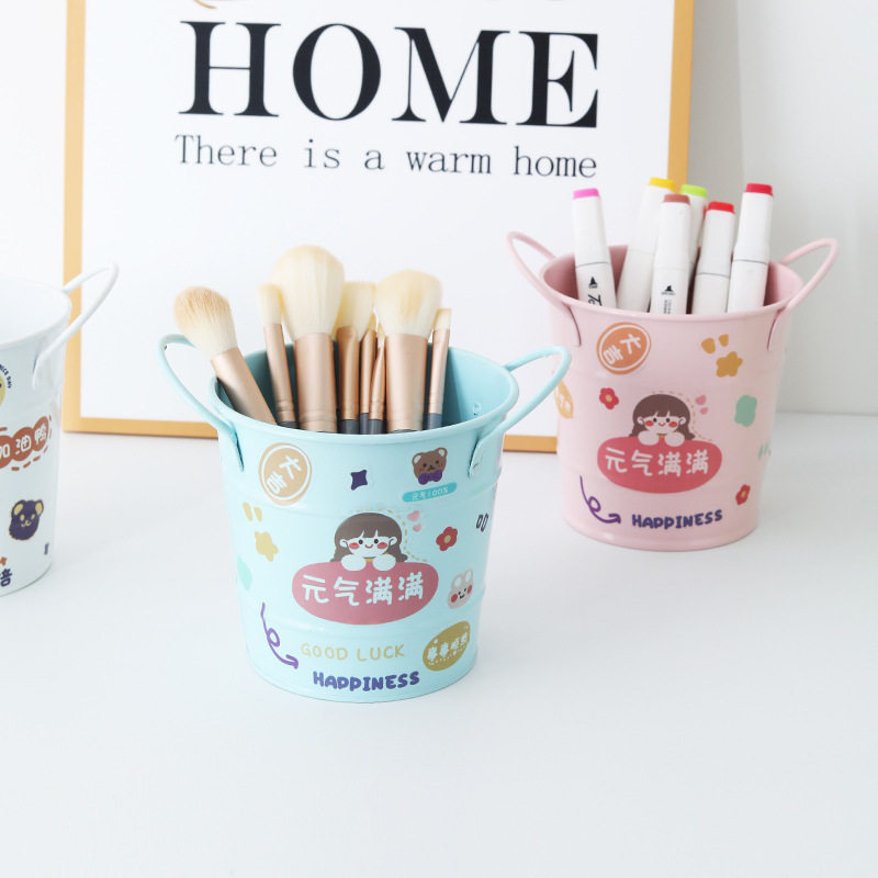 简约ins风铁艺笔筒美式铁桶学生文具收纳桶办公桌面创意笔筒