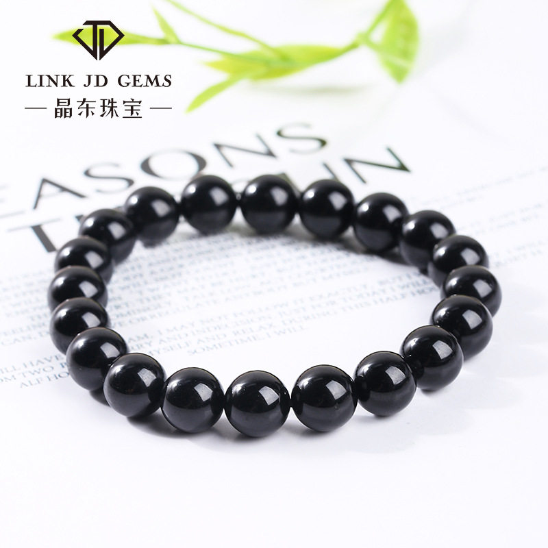 Single-Strand Round Bead Minimalist Black Tourmaline Bracelet