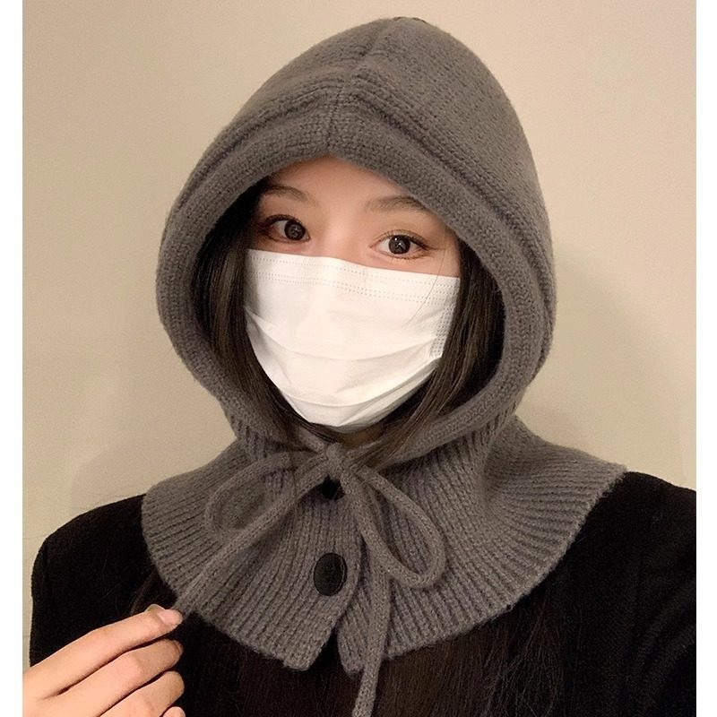 巴拉克拉法帽子女秋冬保暖针织帽子围巾一体连帽围脖护耳毛线帽男