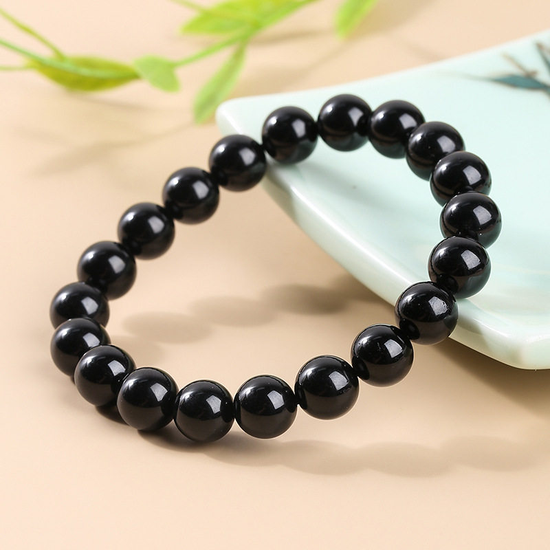 Single-Strand Round Bead Minimalist Black Tourmaline Bracelet