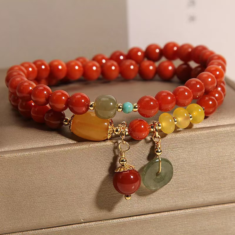 Red Agate Multi-layer Bracelet for Peace, Natural Red Agate Bead Bracelet, Wealth Attraction and Evil Protection Bracelet.