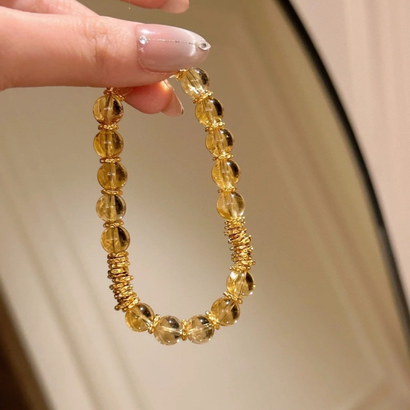 Natural Citrine Bracelet for Women, Wealth Attracting Bead, Genuine Crystal Bracelet, Prosperity Jewelry