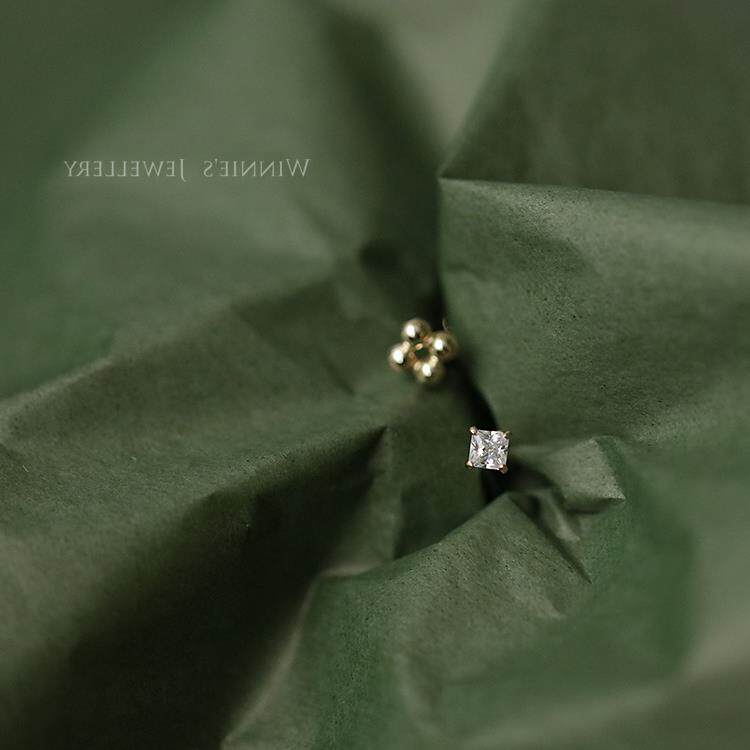 9k gold small square drill screws, ear studs, ear bone studs