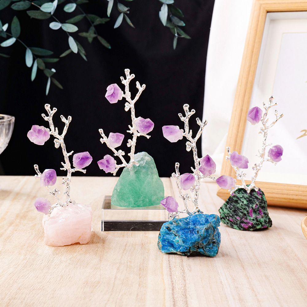 Natural Crystal Tree Energy Ornament - Feng Shui Decor for Wealth and Luck, Office Desk Decoration