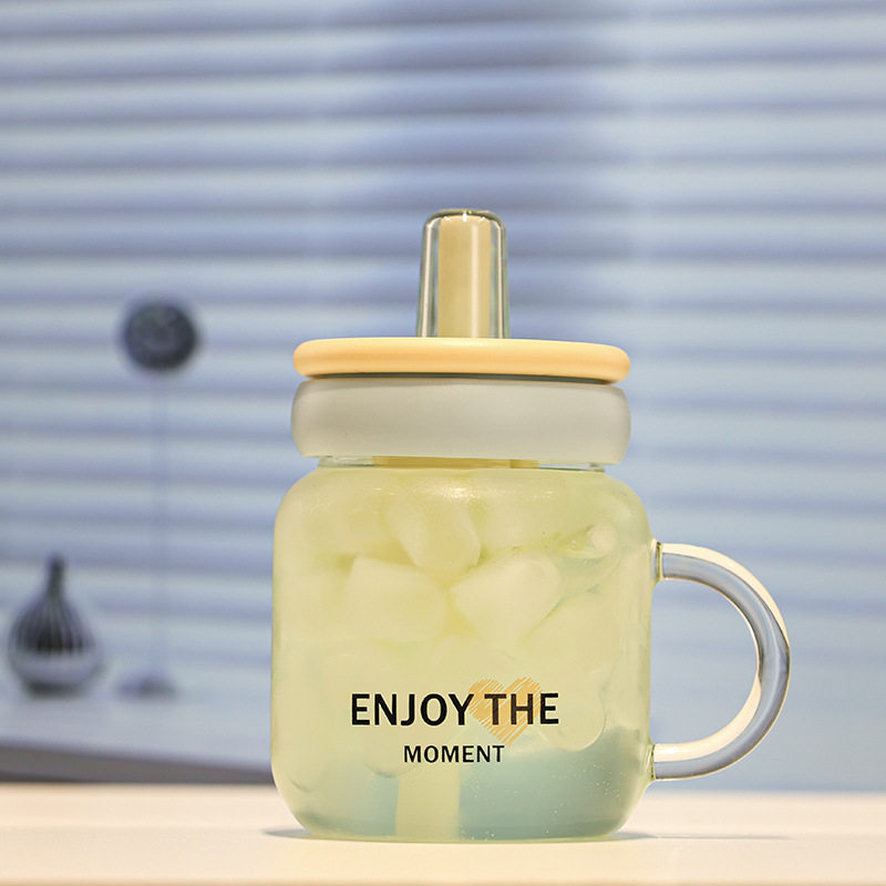 潮咔玻璃吸管杯女生办公室高颜值水杯泡茶大容量新款喝水杯子便携