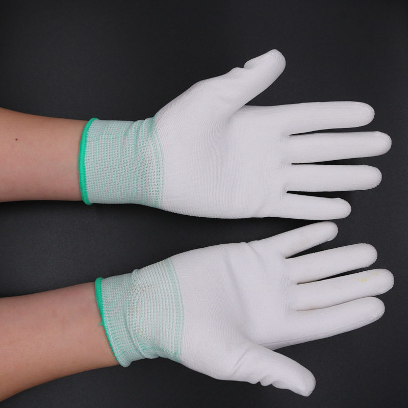 尼龙PU涂掌手套白色 无尘电子工厂车间 涂指涂层劳保手套芯批发
