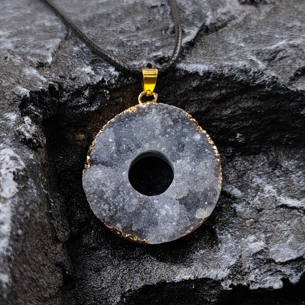Natural Agate Geode Pendant Energy Stone Necklace, Wealth Attraction and Evil Protection Talisman
