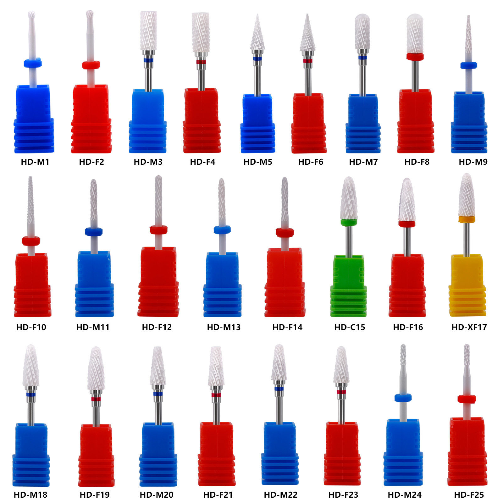 美甲陶瓷打磨头玉米子弹圆柱火箭形指甲打磨机配件磨头陶瓷磨头