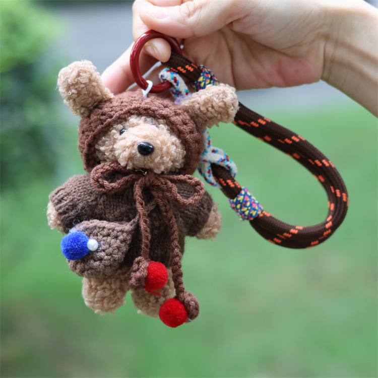 韩国东大门可爱丑萌少女丑萌泰迪小熊毛绒包包挂件彩绳公仔挂件