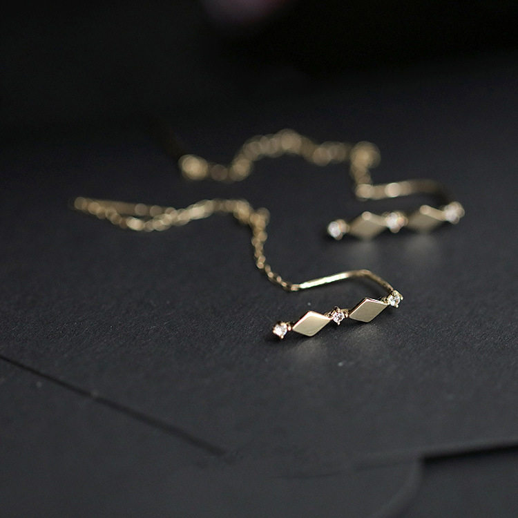 9K gold long diamond-shaped ear wires