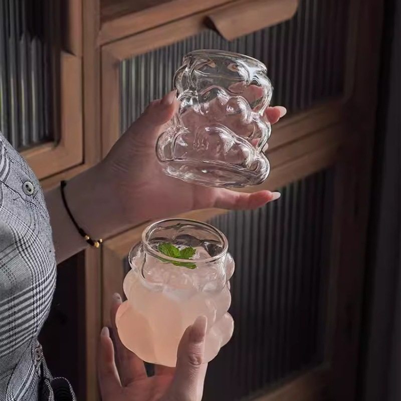 葡萄啵啵杯ins设计师款带把玻璃杯小众果汁饮料杯家用夏喝水杯子