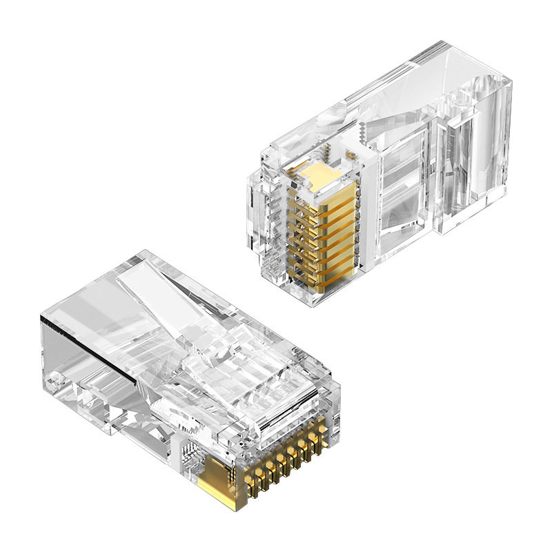 五类水晶头8P8C三叉镀金RJ45网络六类水晶头足1000个1包CAT5 COB