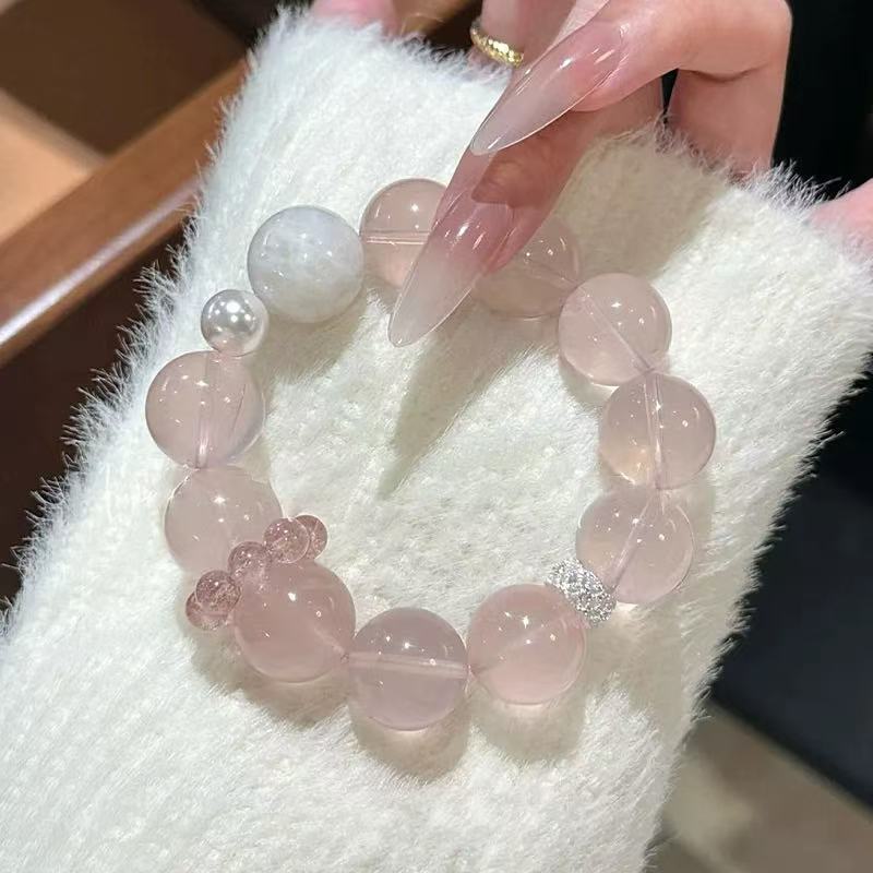 Natural Star Aura Rose Quartz Bracelet | Five Elements: Fire, I Ching Li Gua, Love Attraction and Emotional Harmony Bracelet