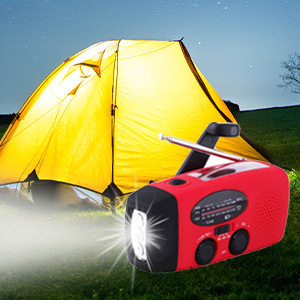 亚马逊手摇太阳能充电收音机 迷你应急带照明功能收音机批发