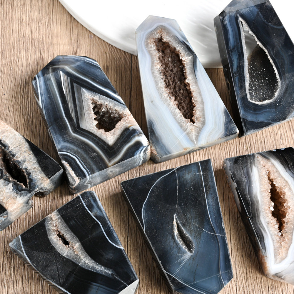 Night Watch — Natural Black Agate Geode Crystal Tower