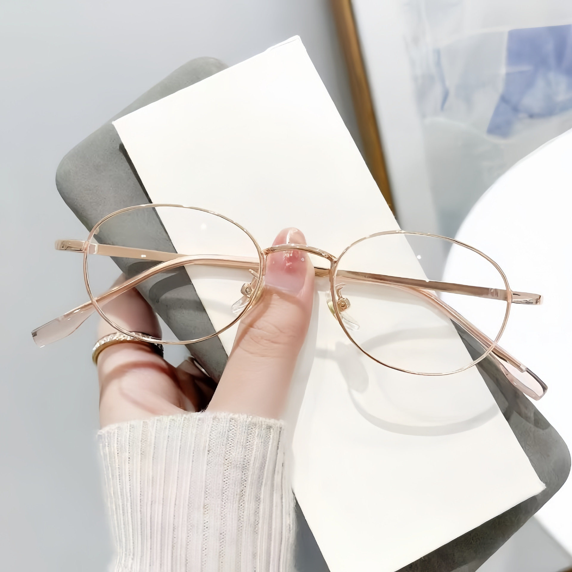 复古日系金丝纯欲椭圆框眼镜超轻防蓝光平光镜刘亦菲同款小脸工厂