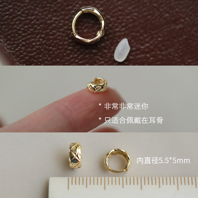 【100286】9K金 小香风 菱形格耳扣