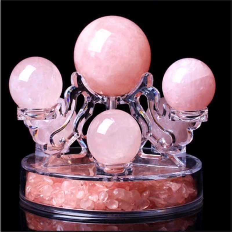 Natural Pink Crystal Ball Seven-Star Formation Ornament - Feng Shui Decor for Attracting Love and Enhancing Marriage Luck, Home and Office Energy Purification