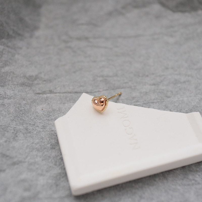 9K gold beaded heart-shaped stud earrings