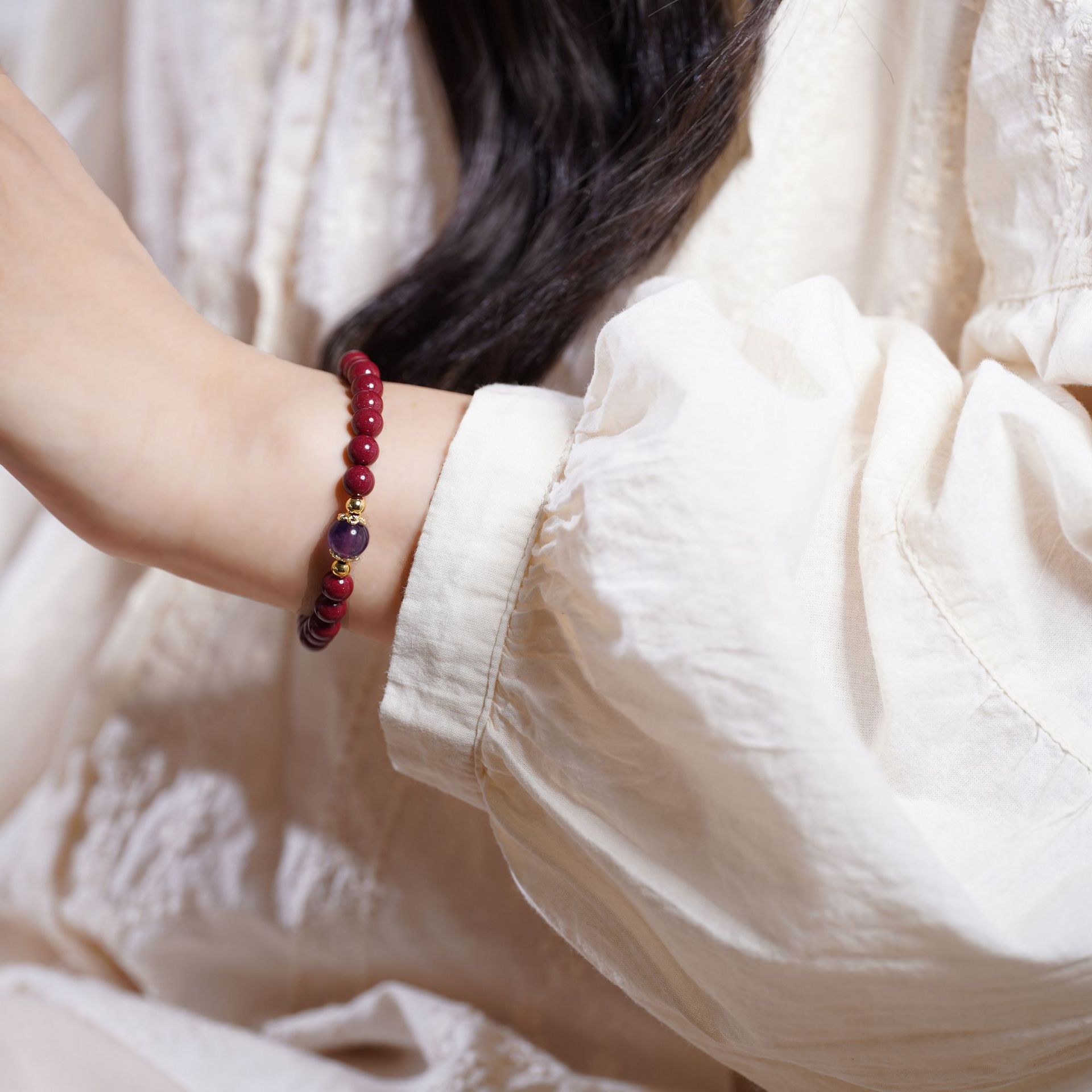 Nine Purple Fire Cinnabar Bracelet, Natural Ore Zodiac Year Evil Ward Off, Fortune Attracting, and Protection Amulet Bracelet.