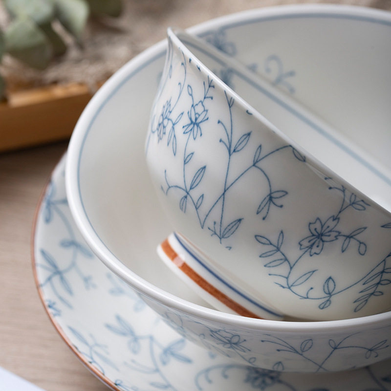 日式釉下彩餐具景德镇陶瓷碗盘子饭碗面碗大汤碗碗碟套装和风陶瓷