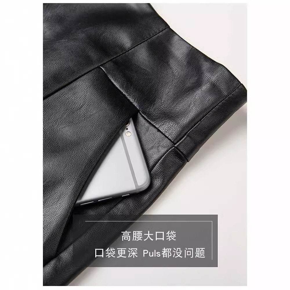 2025秋季爆款黑色皮短裤女高腰显瘦外穿宽松直筒A字阔腿打底靴裤