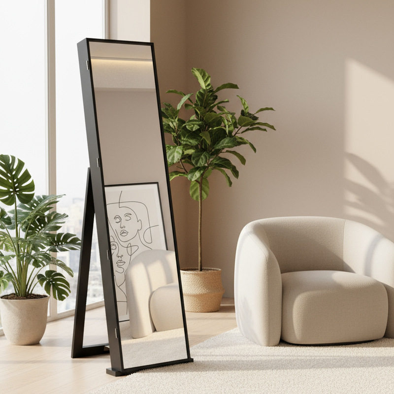 全身镜柜家用卧室首饰珠宝收纳壁挂式移动试衣镜子挂衣帽架