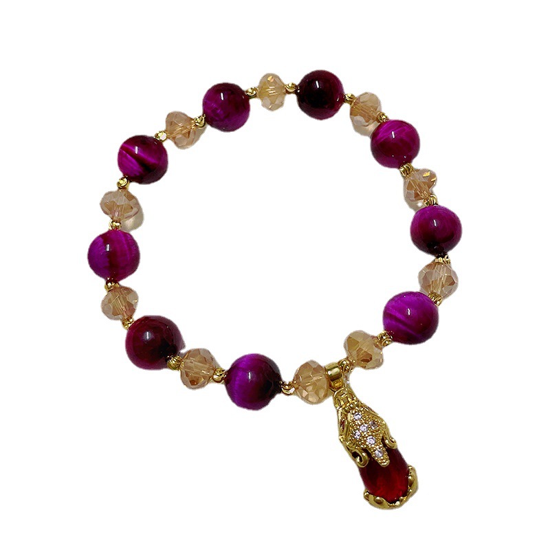 【Fortune Attraction & Husband Luck】Rose Red Tiger's Eye Pixiu Fox Bracelet for Women, Natural Crystal Energy Bracelet
