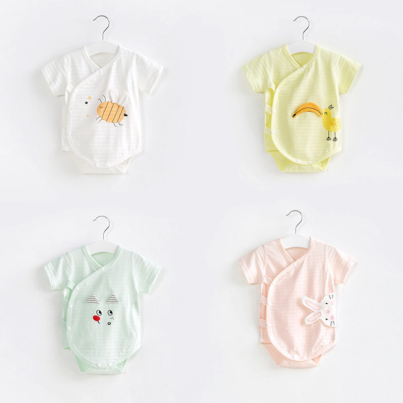 婴儿连体衣夏季薄款三角哈衣短袖新生衣服纯棉男女包屁衣宝宝夏装