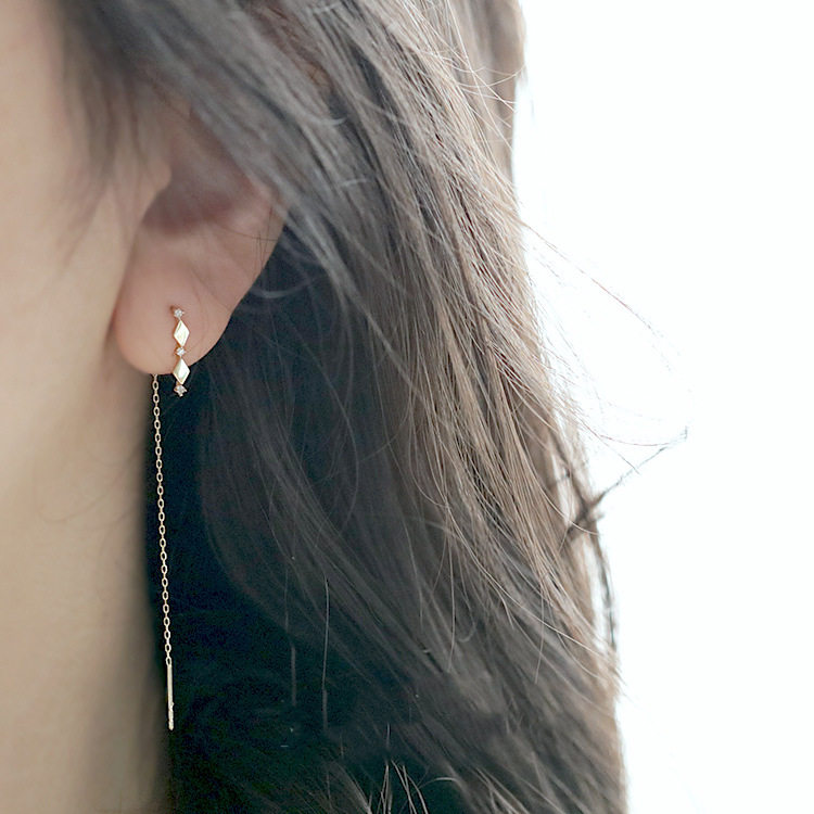 9K gold long diamond-shaped ear wires