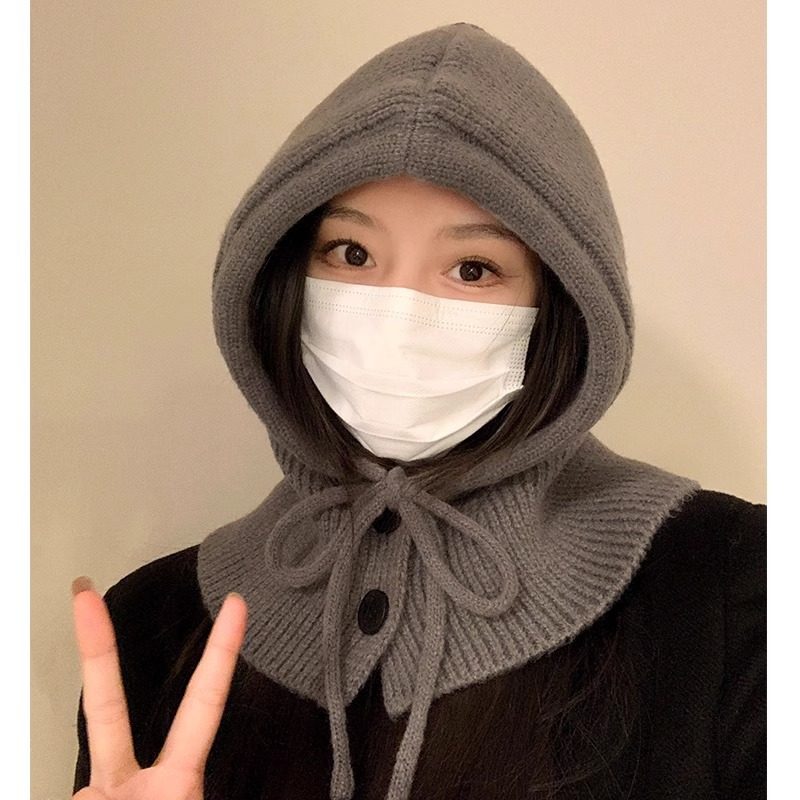 巴拉克拉法帽子女秋冬保暖针织帽子围巾一体连帽围脖护耳毛线帽男