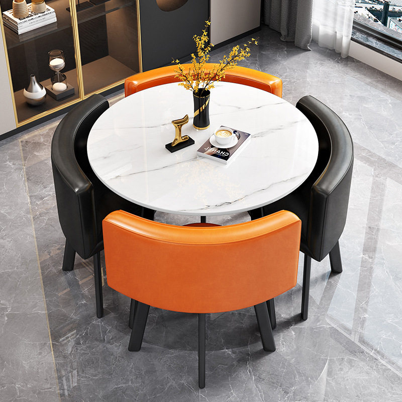 岩板餐桌家用小户型公寓饭桌商店铺面洽谈桌椅组合会客接待圆桌