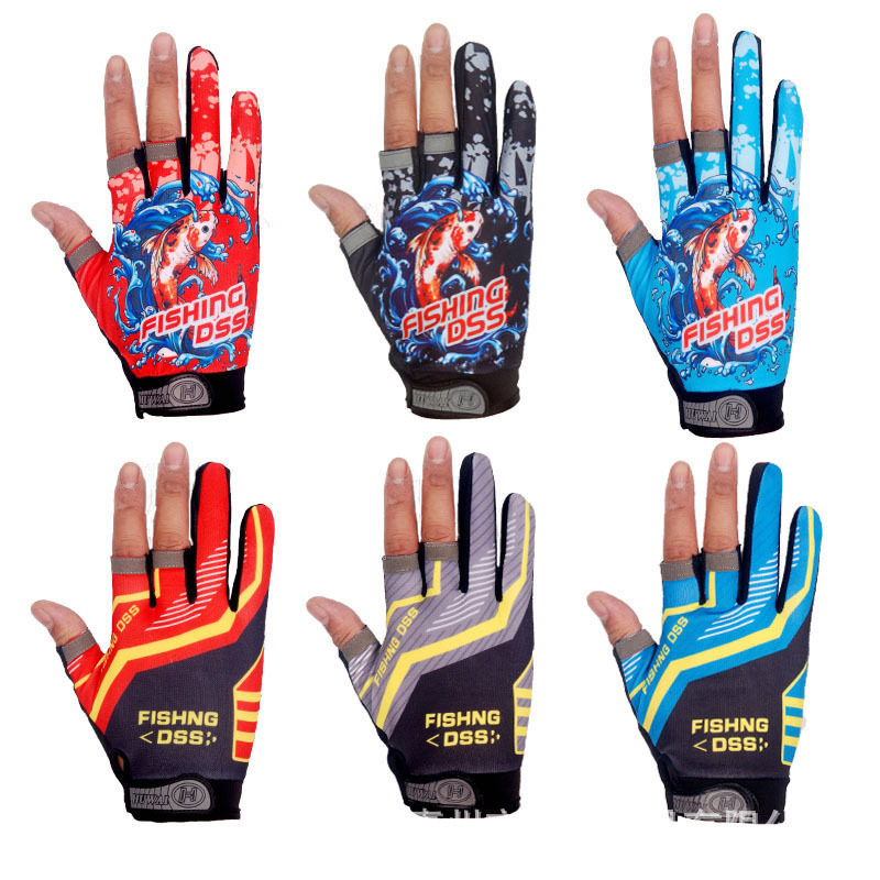 钓鱼手套漏三指路亚飞磕海钓露指钓鱼快递写字手套透气款防滑