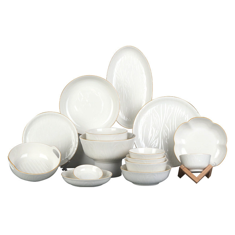 顺祥【凤仪】陶瓷餐具纯白浮雕饭碗高温釉下彩碗碟套装家用汤面碗