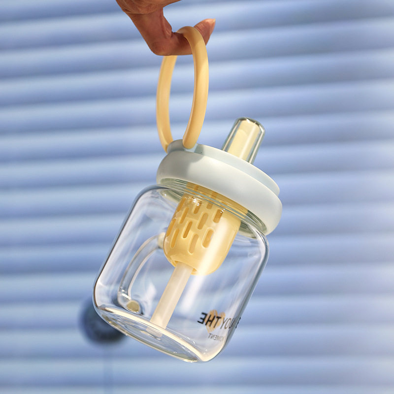 潮咔玻璃吸管杯女生办公室高颜值水杯泡茶大容量新款喝水杯子便携