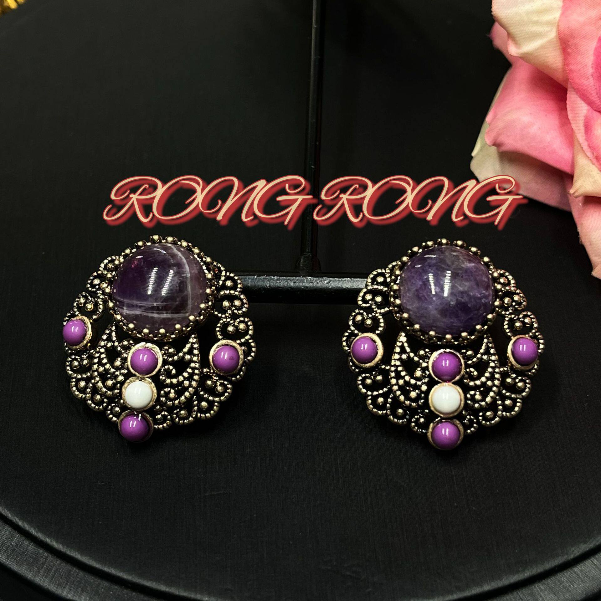 Luxury Vintage Amethyst Stud Earrings