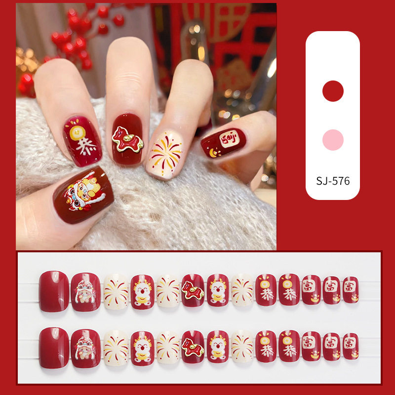 X315马年穿戴甲儿童穿戴甲片新年美甲短款假指甲贴片可拆卸美甲贴