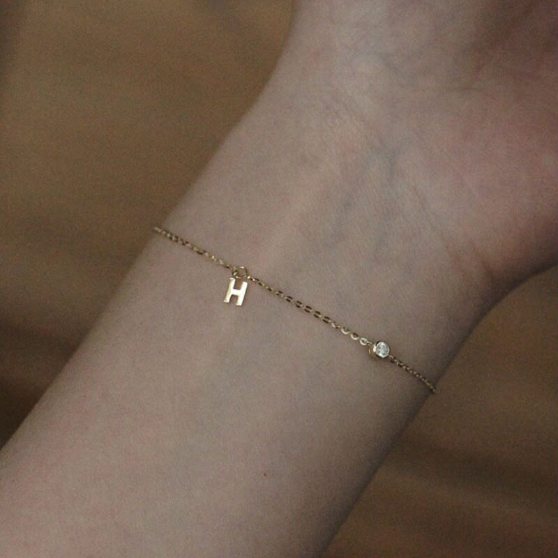 14K gold H-letter small zircon bracelet