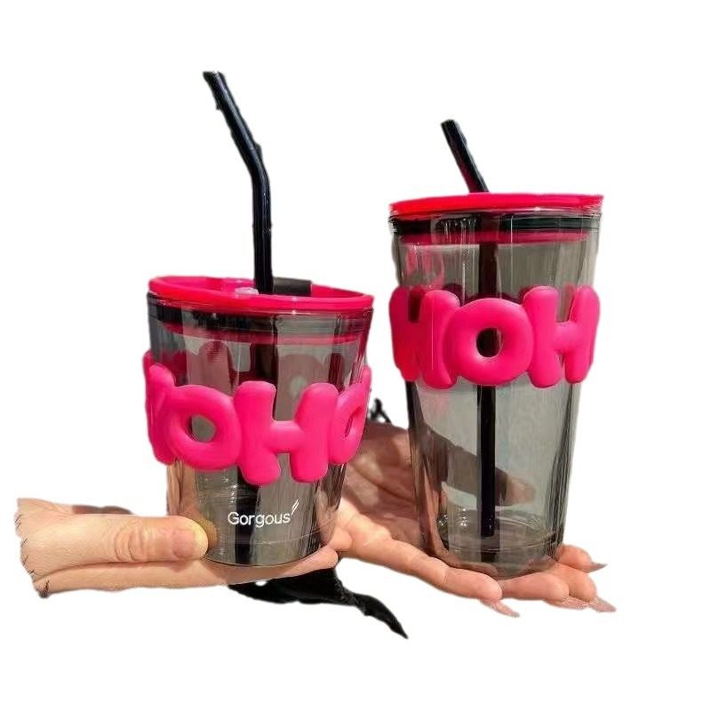 吸管玻璃杯女新款2024情侣学生水杯便携随手杯子家用咖啡喝水杯子