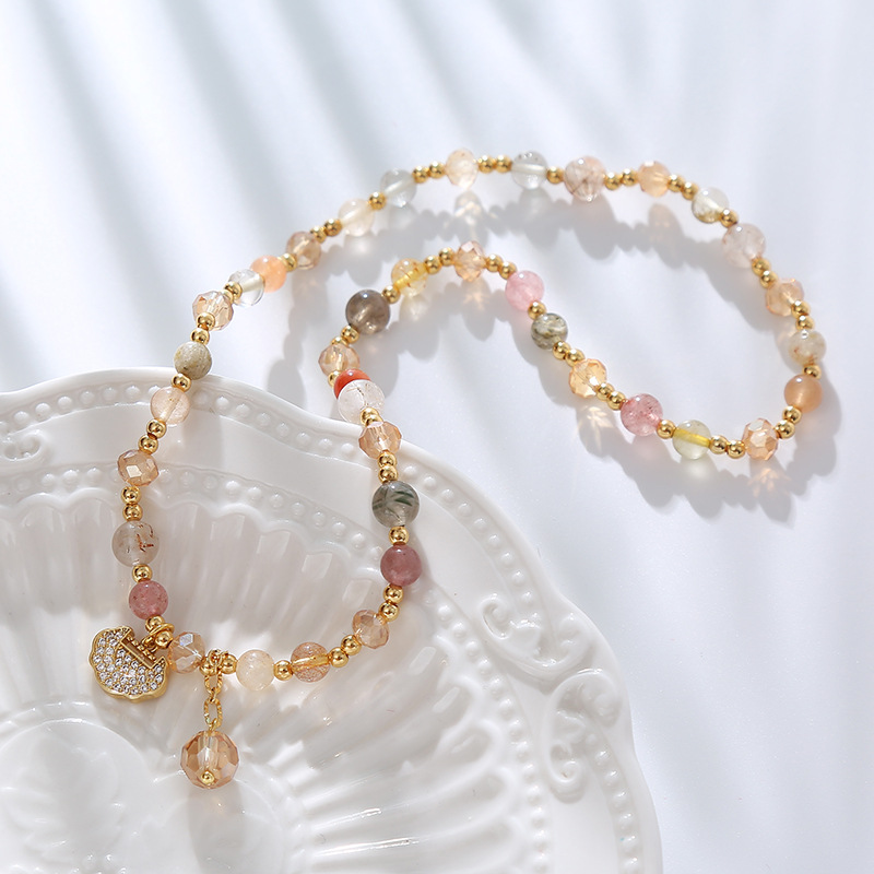 Natural Rainbow Rutilated Quartz Bracelet for Wealth and Luck, Five Elements Energy Crystal Bracelet, Unisex Lucky Accessory for Women and Men.