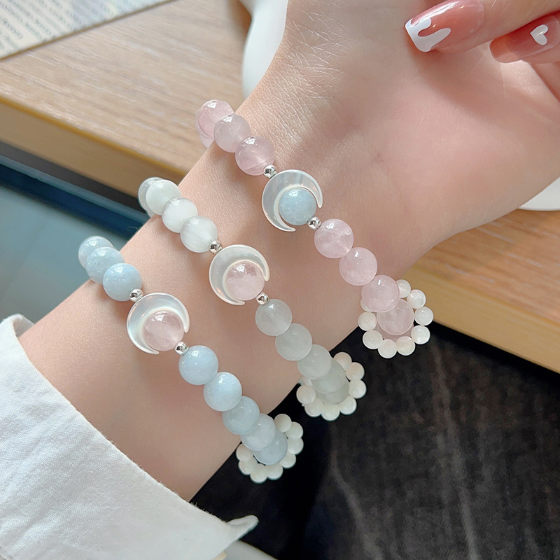 Natural Rose Quartz Aquamarine Cat's Eye Jewelry | Peach Blossom and Relationship Boosting Crystal Bracelet