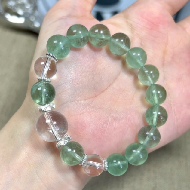 Natural Green Fluorite Mint Green Gemstone Bracelet | Wealth Attracting and Luck Changing Crystal Bracelet | Energy Healing Jewelry