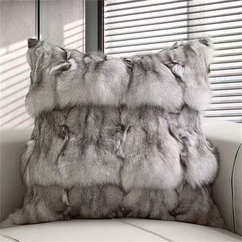 跨境水貂毛抱枕羊毛背枕貂绒48*48厘米家居饰品獭兔毛狐狸毛抱枕