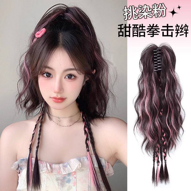 拳击辫马尾假辫子女马尾仿真发抓夹半扎高马尾y2麻花拳击辫假马尾