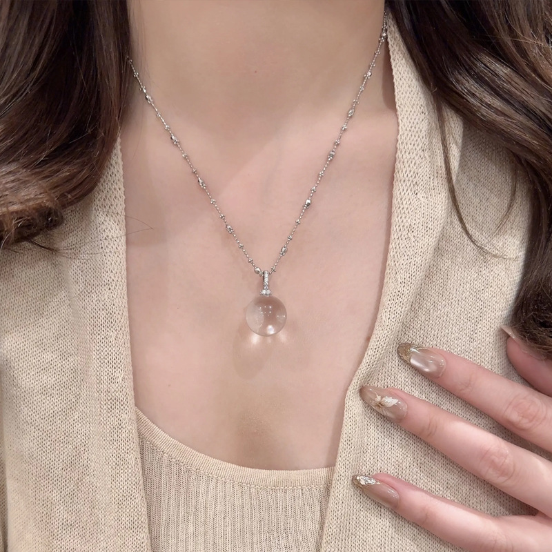 Natural Clear Quartz Ball Necklace | Pure Energy Talisman | Versatile Fashion Accessory