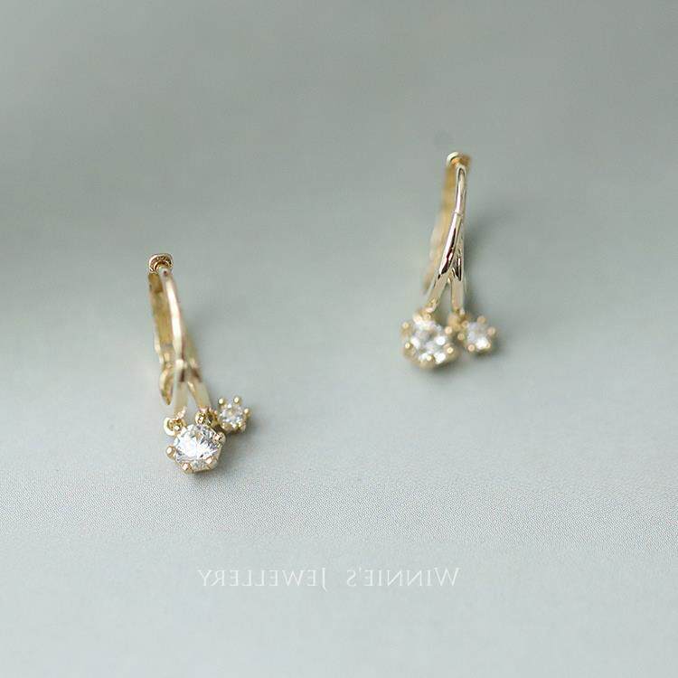 9K gold double-layer small diamond hoop earrings